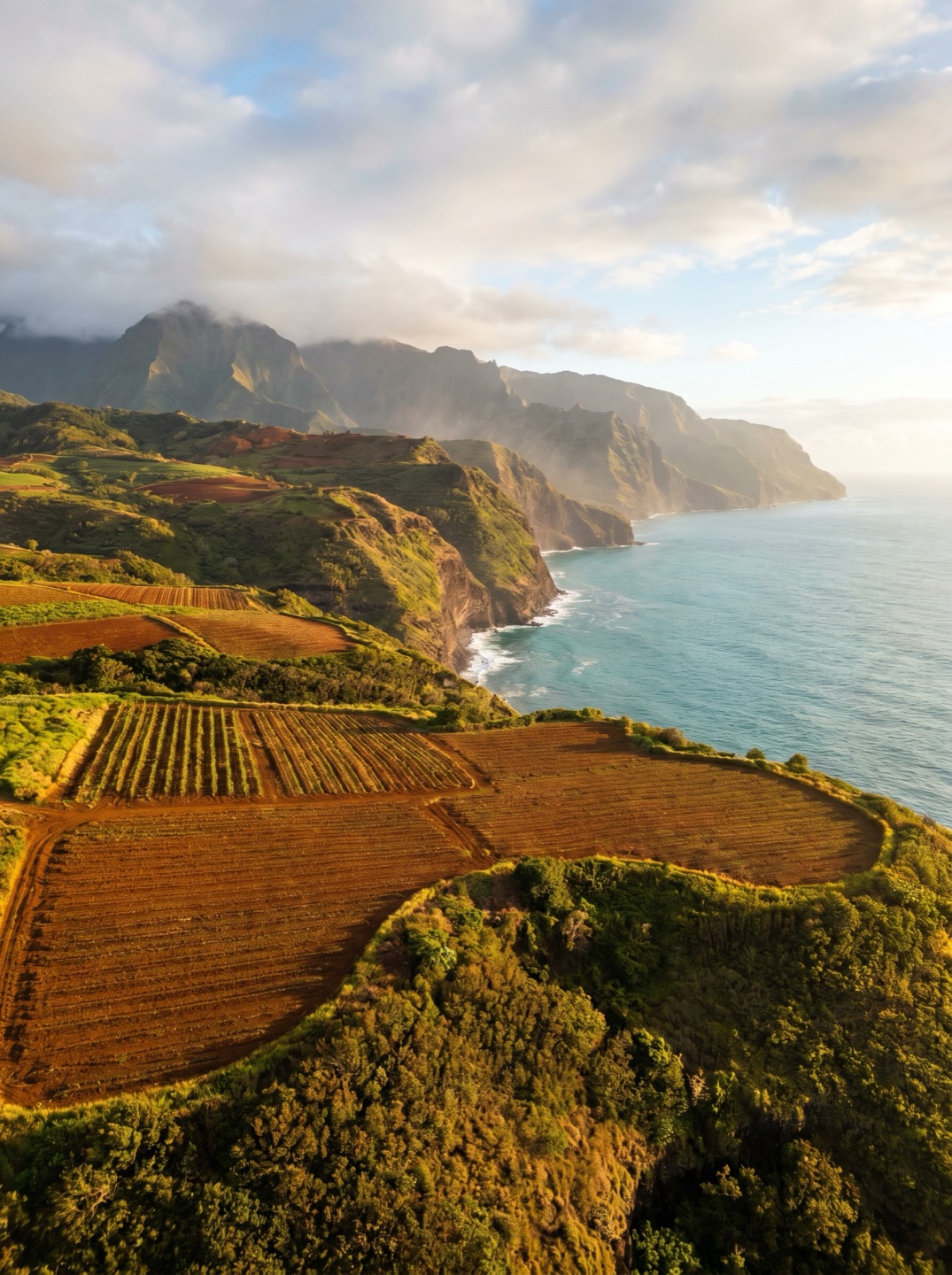 Coastline and pasture on Molokaʻi at dusk